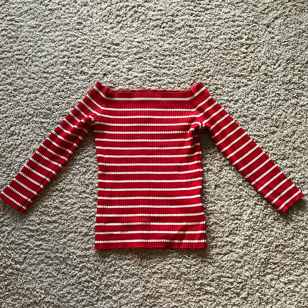 Zara Boat Neck Red and White Top M